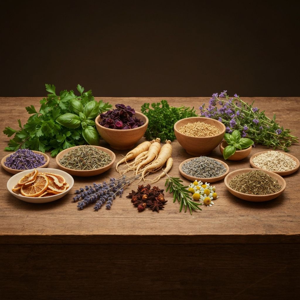 Natural botanical ingredients arranged for reference display